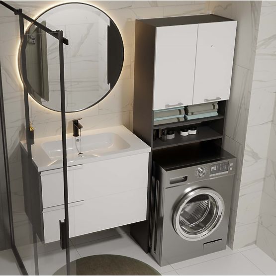 Dulap de Baie deasupra Mașinii de Spălat POLA DK ANTRACIT ALB Raft Coloană 180X64X30