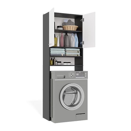 Dulap de Baie deasupra Mașinii de Spălat POLA DK ANTRACIT ALB Raft Coloană 180X64X30