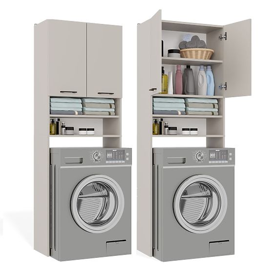 Dulap de baie deasupra mașinii de spălat POLA DK CASHMERE BEJ Raft Coloană 180X64X30