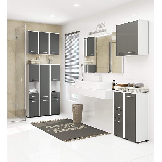 DULAP DE BAIE FIN CU COLOANĂ 30 2U 1S 1P 140cm PK ALB / GRI