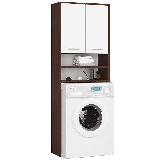 DULAP DE BAIE FIN DEASUPRA MAȘINII DE SPĂLAT WENGE / ALB