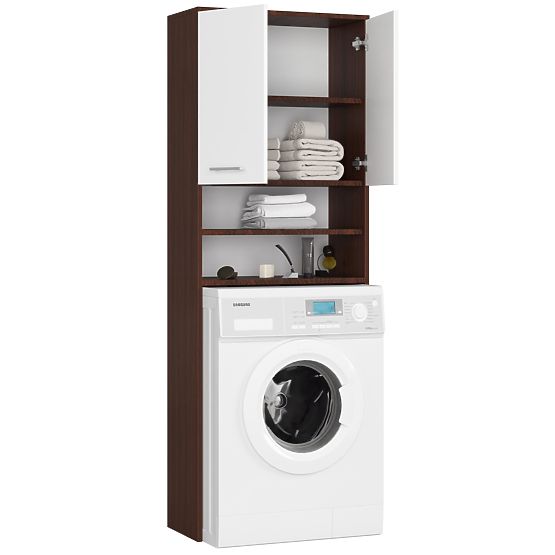 DULAP DE BAIE FIN DEASUPRA MAȘINII DE SPĂLAT WENGE / ALB