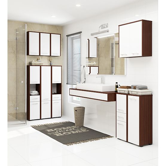 DULAP DE BAIE FIN DEASUPRA MAȘINII DE SPĂLAT WENGE / ALB