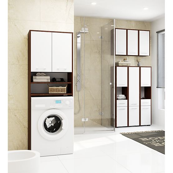 DULAP DE BAIE FIN DEASUPRA MAȘINII DE SPĂLAT WENGE / ALB