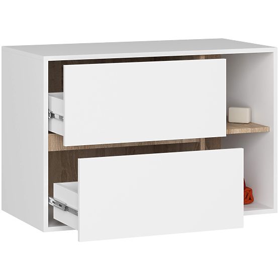 DULAP DE BAIE SUSPENDAT SUB LAVOAR VAMI W90 2SZ 2P ALB / STEJAR SONOMA