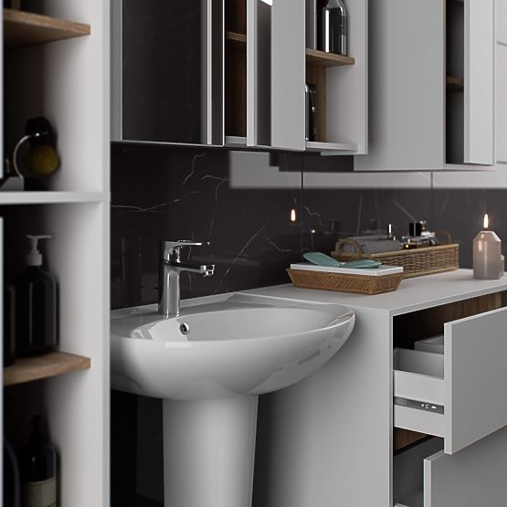 DULAP DE BAIE PENTRU LAVOAR VAMI W90 2SZ 2P PK ALB / STEJAR SONOMA