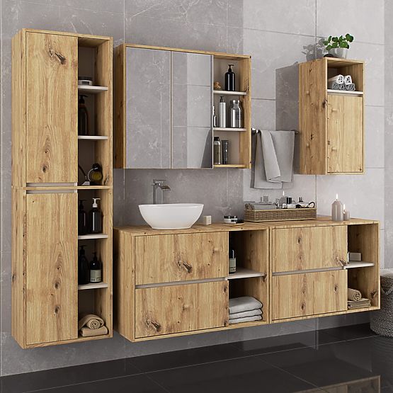DULAP DE BAIE SUSPENDAT SUB LAVOAR VAMI W90 2SZ 2P STEJAR ARTISAN / CAȘMIR