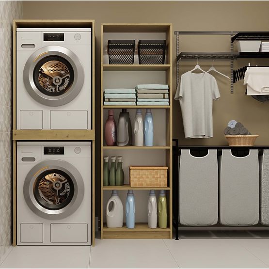 Dulap de baie pentru mașină de spălat și uscător POLA TWIN Raft Coloană STEJAR ARTISAN