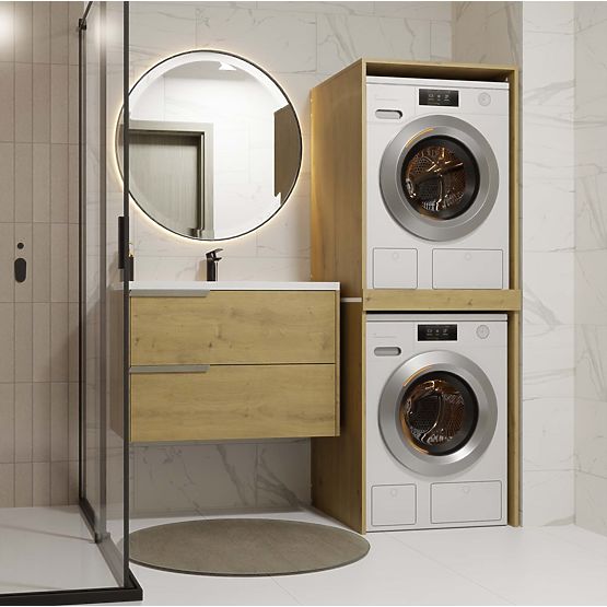 Dulap de baie pentru mașină de spălat și uscător POLA TWIN Raft Coloană STEJAR ARTISAN