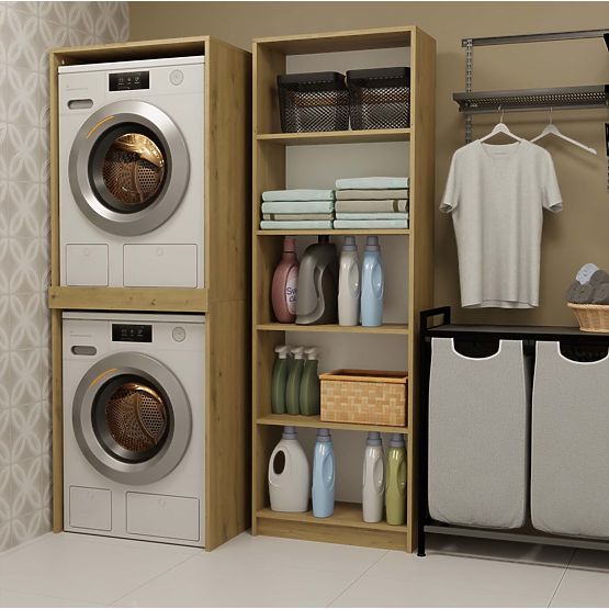 Dulap de baie pentru mașină de spălat și uscător POLA TWIN Raft Coloană STEJAR ARTISAN
