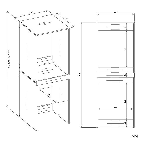 Dulap de baie pentru mașină de spălat și uscător POLA TWIN Raft Coloană STEJAR ARTISAN