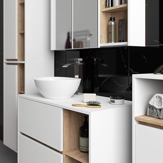 DULAP DE BAIE SUB CHIUVETĂ CU ORIFICII VAMI W90 UM 2SZ 2P ALB / STEJAR SONOMA