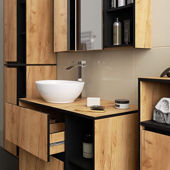 DULAP DE BAIE SUB LAVOAR CU GĂURI VAMI W90 UM 2SZ 2P STEJAR CRAFT / NEGRU