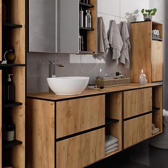 DULAP DE BAIE SUB LAVOAR CU GĂURI VAMI W90 UM 2SZ 2P STEJAR CRAFT / NEGRU