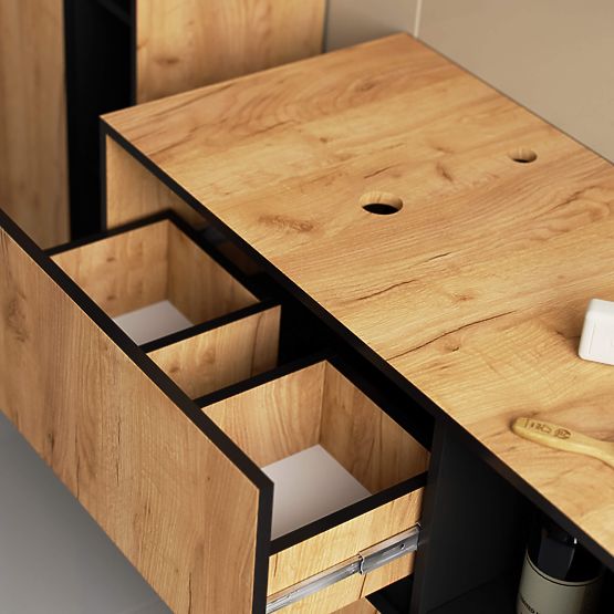 DULAP DE BAIE SUB LAVOAR CU GĂURI VAMI W90 UM 2SZ 2P STEJAR CRAFT / NEGRU