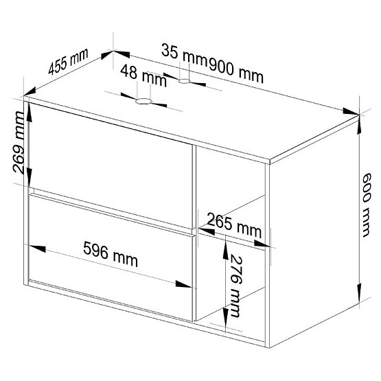 DULAP DE BAIE SUB LAVOAR CU ORIFICII VAMI W90 UM 2SZ 2P ALB / GRI GRAFIT