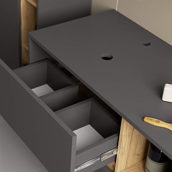 DULAP DE BAIE SUB LAVOAR CU ORIFICII VAMI W90 UM 2SZ 2P GRAFIT GRI / DUB ARTISAN