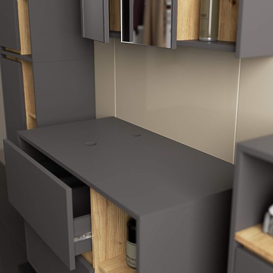 DULAP DE BAIE SUB LAVOAR CU ORIFICII VAMI W90 UM 2SZ 2P GRAFIT GRI / DUB ARTISAN