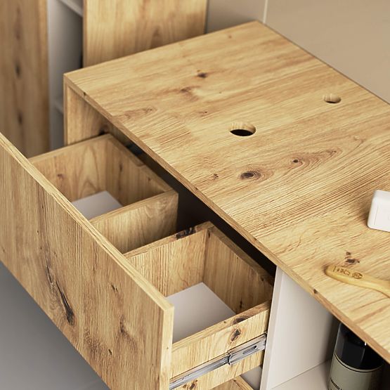 DULAP DE BAIE SUB LAVOAR CU ORIFICII VAMI W90 UM 2SZ 2P STEJAR ARTISAN / CAȘMIR