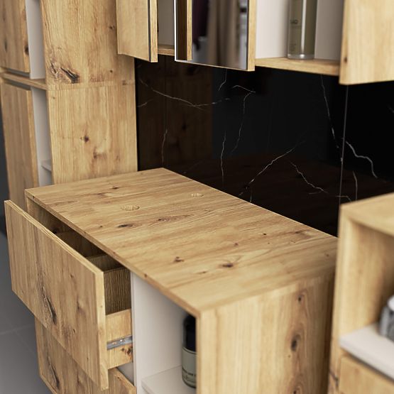 DULAP DE BAIE SUB LAVOAR CU ORIFICII VAMI W90 UM 2SZ 2P STEJAR ARTISAN / CAȘMIR