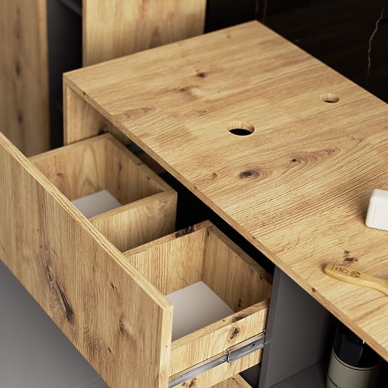 DULAP DE BAIE SUB LAVOAR CU ORIFICII VAMI W90 UM 2SZ 2P STEJAR ARTISAN / GRI GRAFIT