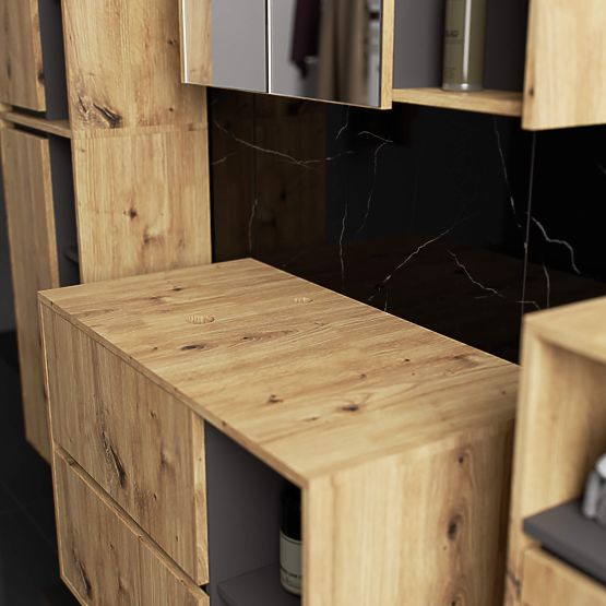 DULAP DE BAIE SUB LAVOAR CU ORIFICII VAMI W90 UM 2SZ 2P STEJAR ARTISAN / GRI GRAFIT