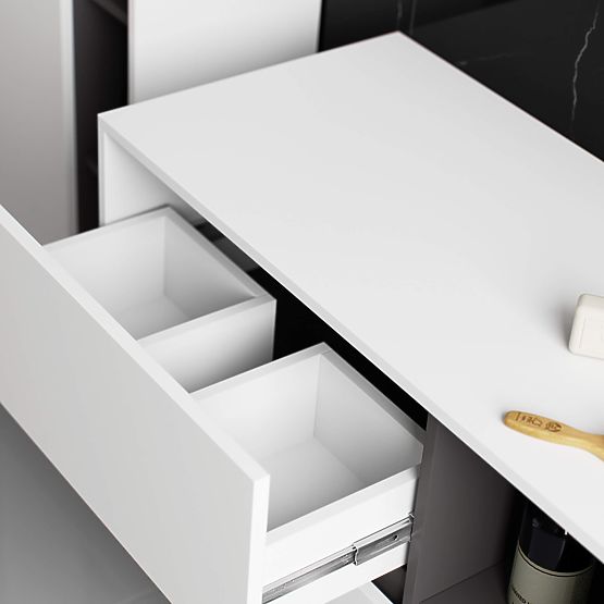 DULAP DE BAIE SUSPENDAT PENTRU LAVOAR VAMI W90 2SZ 2P PK ALB / GRI GRAFIT