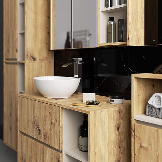 DULAP DE BAIE SUSPENDAT VAMI W50 2D 6P STEJAR ARTISAN / CAȘMIR