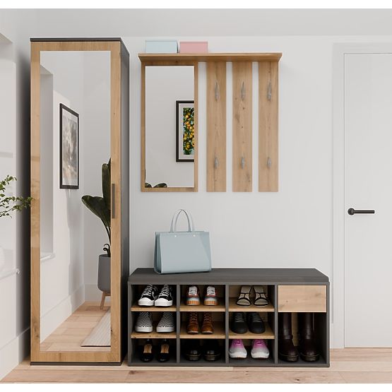 Dulap deschis pentru pantofi TALLIN ANTRACIT STEJAR ARTISAN pentru hol