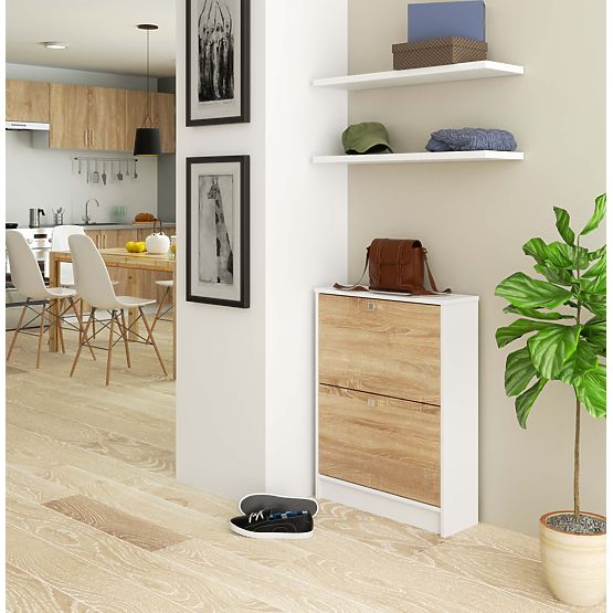 DULAP PENTRU ÎNCĂLȚĂMINTE 2 CU UȘI RABATABILE ALB / STEJAR SONOMA