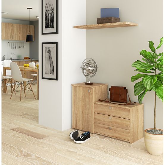 Dulap pentru pantofi S16 cu comodă, 3 uși rabatabile - stejar sonoma