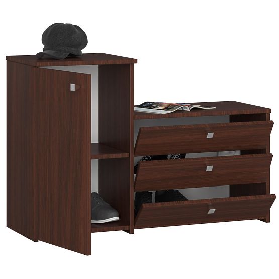 Dulap pentru pantofi S16 cu comodă, 3 uși rabatabile - wenge