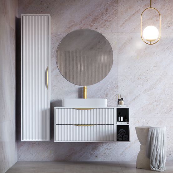 Dulap sub chiuvetă Avila 2.0, 80 cm, canelat, mânere aurii, alb