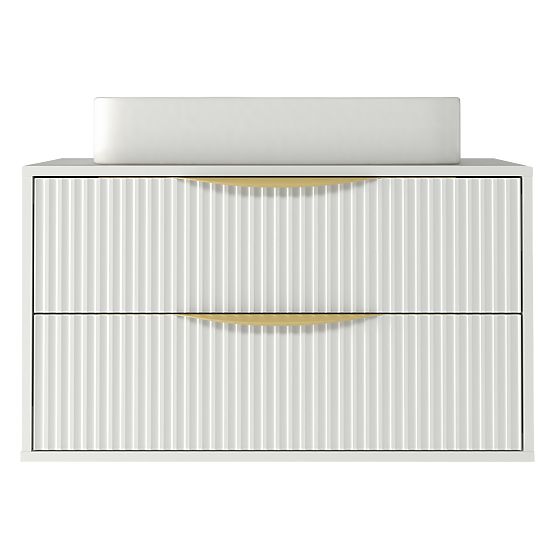 Dulap sub chiuvetă Avila 2.0, 80 cm, canelat, mânere aurii, alb