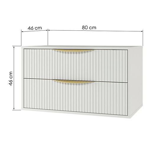 Dulap sub chiuvetă Avila 2.0, 80 cm, canelat, mânere aurii, alb