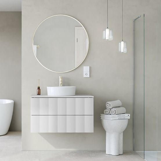 Dulap sub chiuvetă Grita 80 cm, alb, panou frontal ondulat