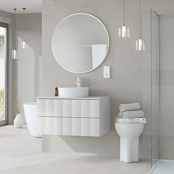 Dulap sub chiuvetă Grita 80 cm, alb, panou frontal ondulat