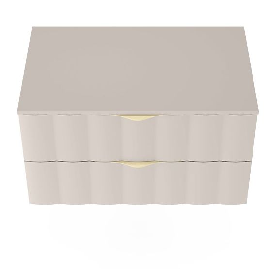Dulap sub chiuvetă Omi 80 cm, panou frontal ondulat, mânere aurii, bej cașmir