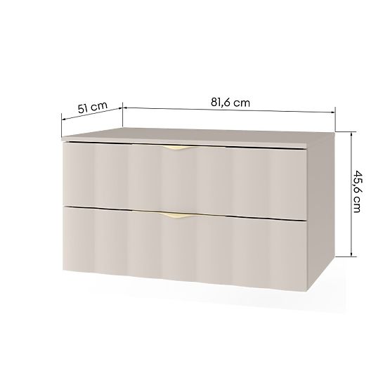 Dulap sub chiuvetă Omi 80 cm, panou frontal ondulat, mânere aurii, bej cașmir