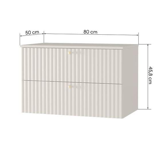 Dulap sub chiuvetă pentru blat Nelli 80 cm, culoare cașmir, canelat, mânere aurii