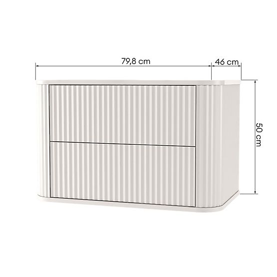 Dulap sub chiuvetă pentru blat Nuvia 80 cm, culoare cașmir, rotunjit, cu caneluri