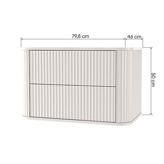 Dulap sub chiuvetă pentru blat Nuvia 80 cm, culoare cașmir, rotunjit, cu caneluri