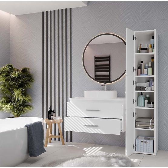 Dulap Suspendat de Baie NEL 80 Alb cu 2 Sertare sub Lavoar