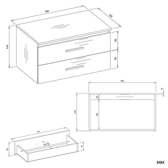 Dulap Suspendat de Baie NEL 80 Alb cu 2 Sertare sub Lavoar