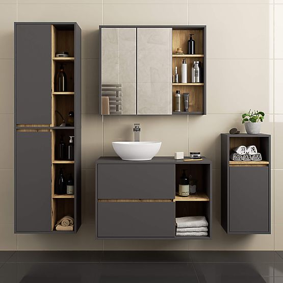 DULAP SUSPENDAT PENTRU BAIE VAMI W50 GRI GRAFIT / STEJAR ARTISAN