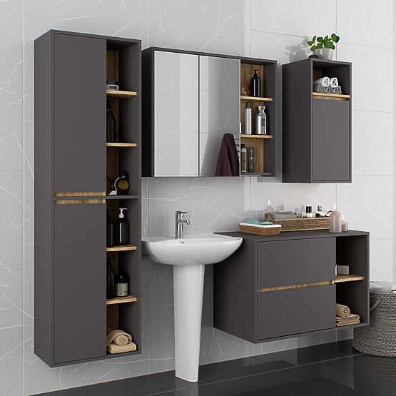 DULAP SUSPENDAT PENTRU BAIE VAMI W50 GRI GRAFIT / STEJAR ARTISAN