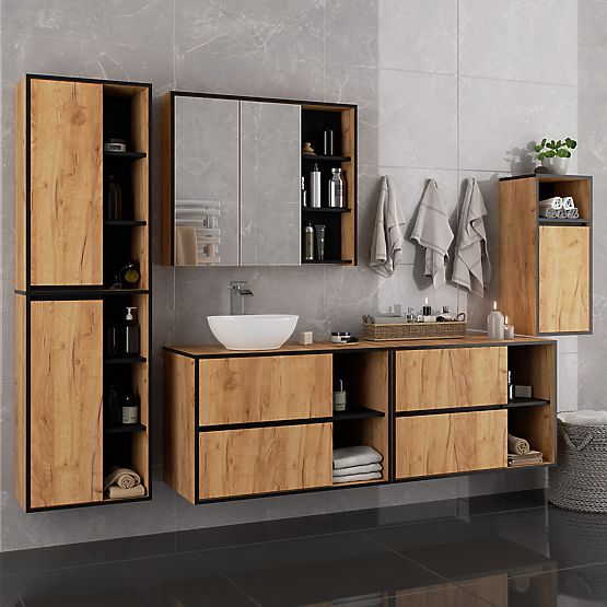 DULAP SUSPENDAT PENTRU BAIE VAMI W35 1D 1W STEJAR CRAFT / NEGRU