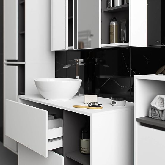 DULAP SUSPENDAT PENTRU BAIE VAMI W50 2D 6P ALB / GRI GRAFIT