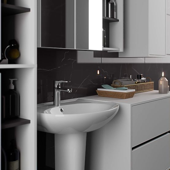 DULAP SUSPENDAT PENTRU BAIE VAMI W50 2D 6P ALB / GRI GRAFIT