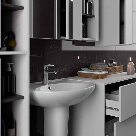 DULAP SUSPENDAT PENTRU BAIE VAMI W50 2D 6P ALB / GRI GRAFIT